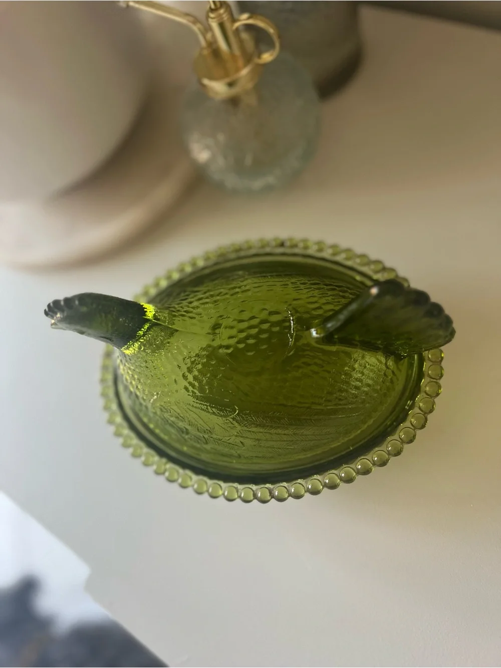 Green Glass Hen Candy Dish - Decorative Home Accent